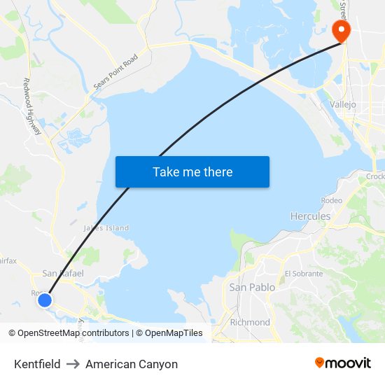 Kentfield to American Canyon map