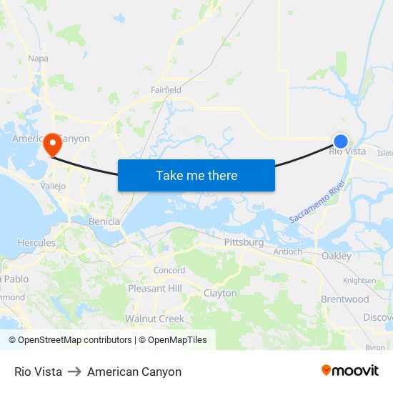 Rio Vista to American Canyon map