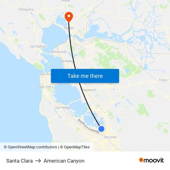 Santa Clara to American Canyon map