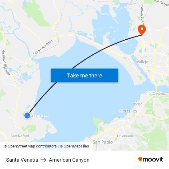 Santa Venetia to American Canyon map