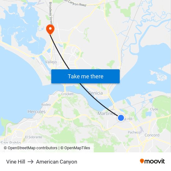 Vine Hill to American Canyon map