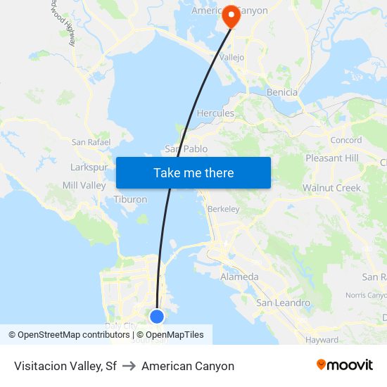 Visitacion Valley, Sf to American Canyon map