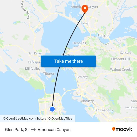 Glen Park, Sf to American Canyon map