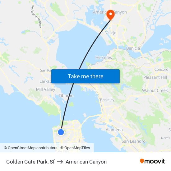 Golden Gate Park, Sf to American Canyon map
