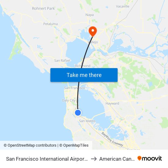 San Francisco International Airport (Sfo) to American Canyon map