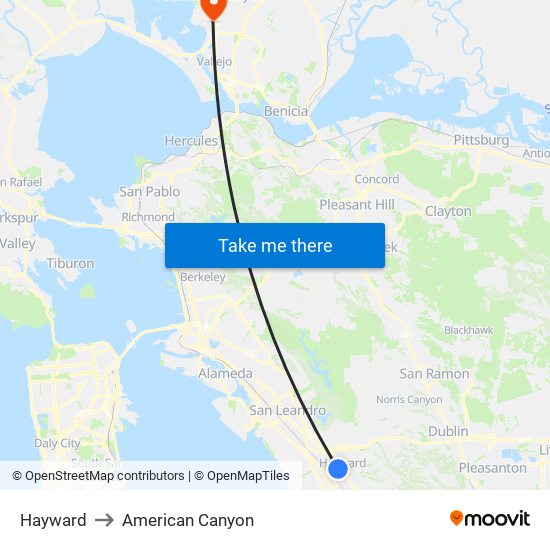 Hayward to American Canyon map