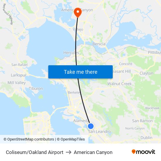 Coliseum/Oakland Airport to American Canyon map