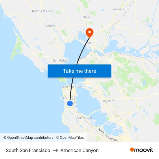 South San Francisco to American Canyon map