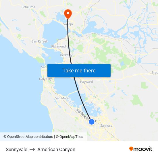 Sunnyvale to American Canyon map