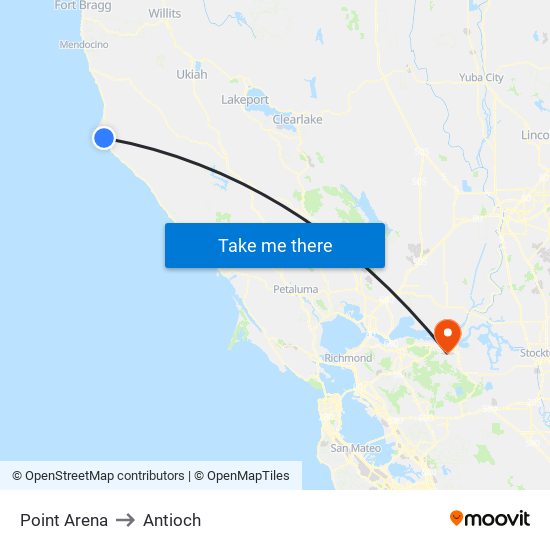 Point Arena to Antioch map