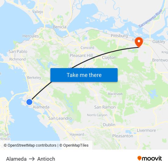 Alameda to Antioch map