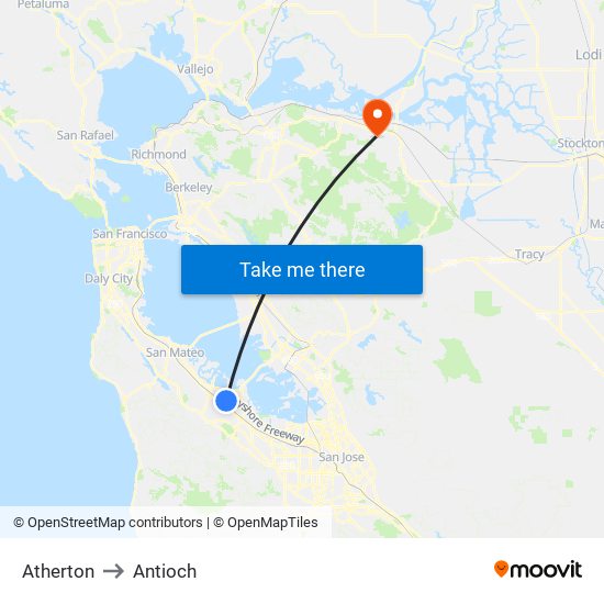 Atherton to Antioch map