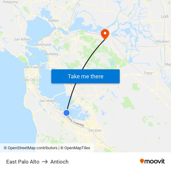 East Palo Alto to Antioch map