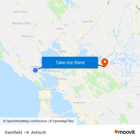 Kentfield to Antioch map