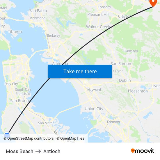 Moss Beach to Antioch map