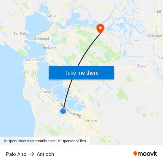 Palo Alto to Antioch map