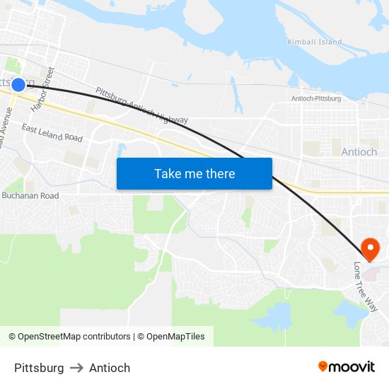 Pittsburg to Antioch map