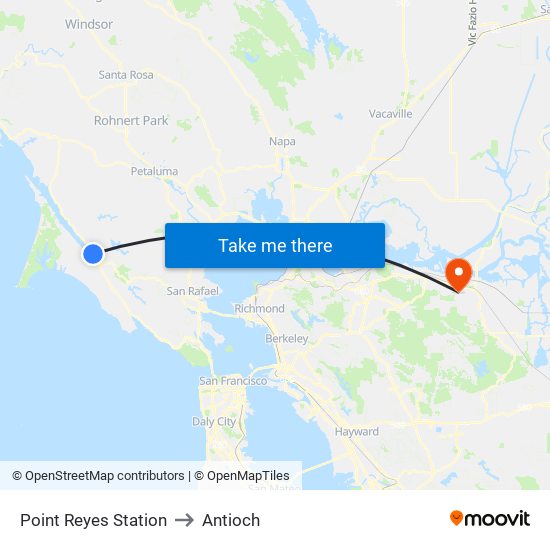 Point Reyes Station to Antioch map