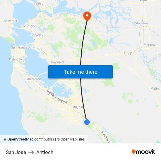 San Jose to Antioch map