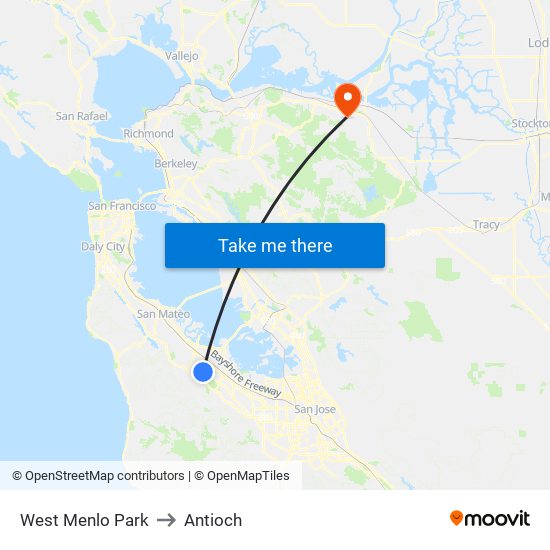 West Menlo Park to Antioch map