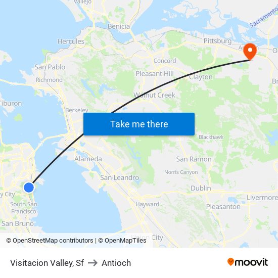 Visitacion Valley, Sf to Antioch map