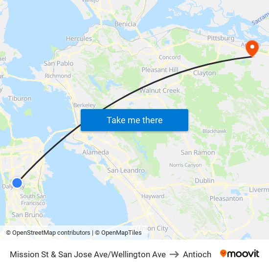 Mission St & San Jose Ave/Wellington Ave to Antioch map