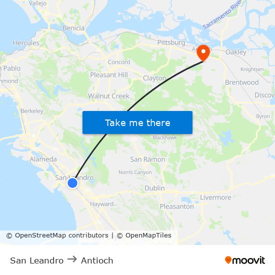 San Leandro to Antioch map