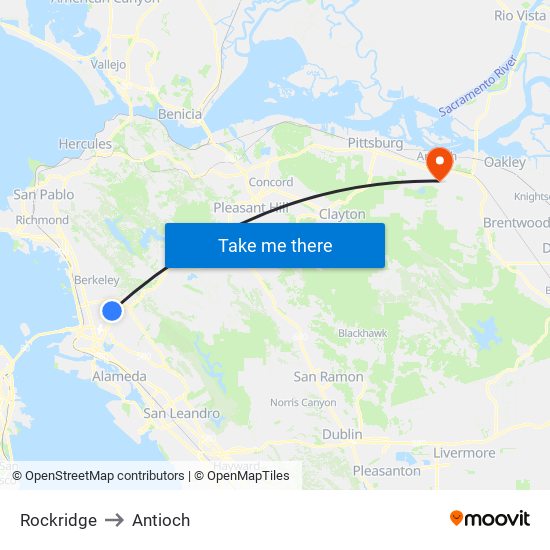 Rockridge to Antioch map