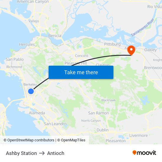 Ashby Station to Antioch map