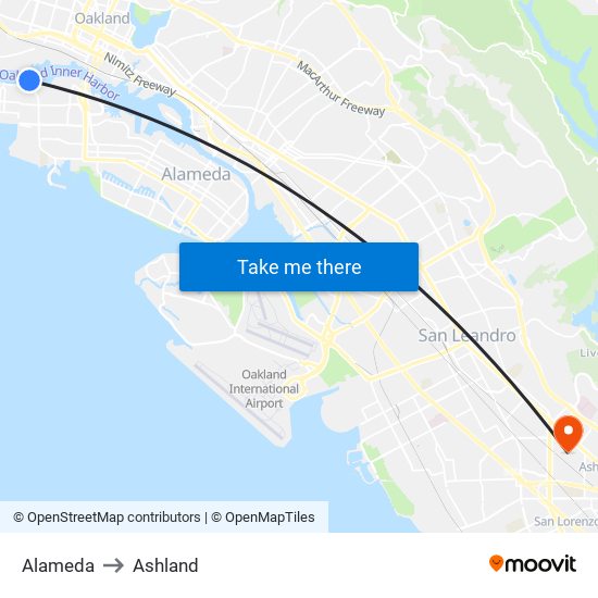 Alameda to Ashland map