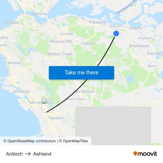 Antioch to Ashland map