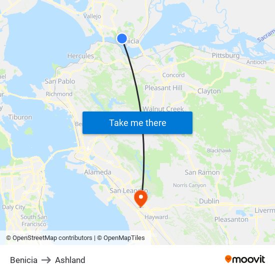 Benicia to Ashland map