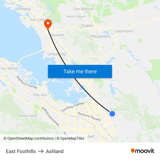 East Foothills to Ashland map