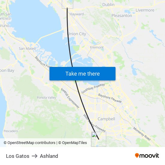 Los Gatos to Ashland map