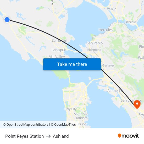 Point Reyes Station to Ashland map