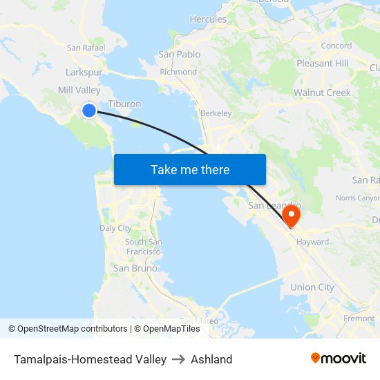 Tamalpais-Homestead Valley to Ashland map