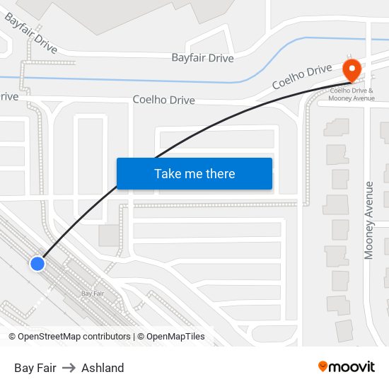 Bay Fair to Ashland map