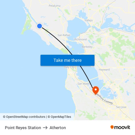 Point Reyes Station to Atherton map