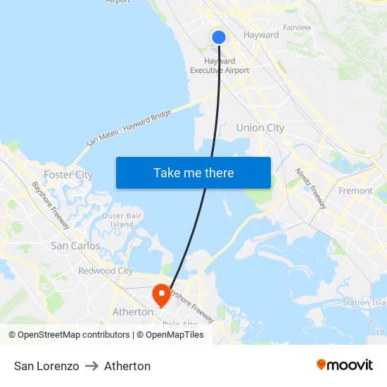 San Lorenzo to Atherton map