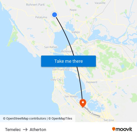 Temelec to Atherton map