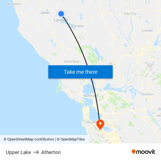 Upper Lake to Atherton map