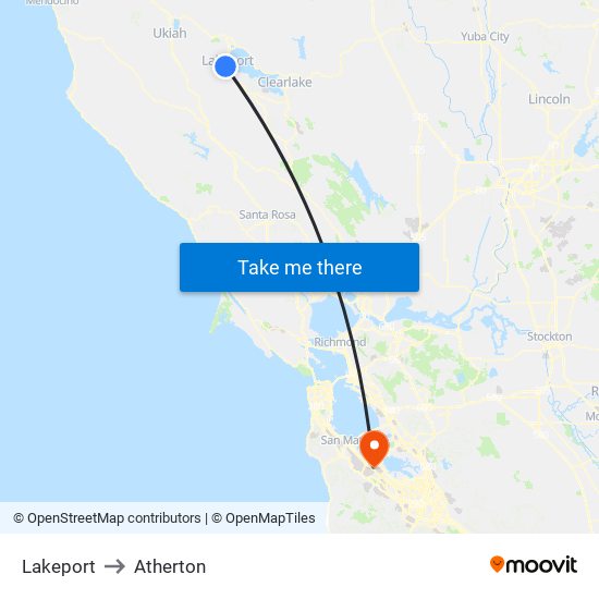 Lakeport to Atherton map