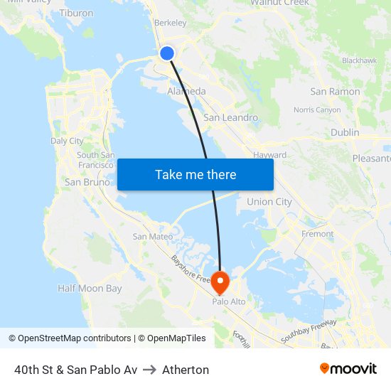 40th St & San Pablo Av to Atherton map