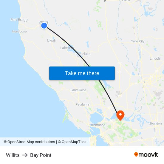 Willits to Bay Point map