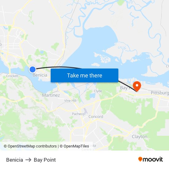 Benicia to Bay Point map