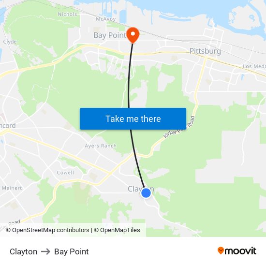 Clayton to Bay Point map
