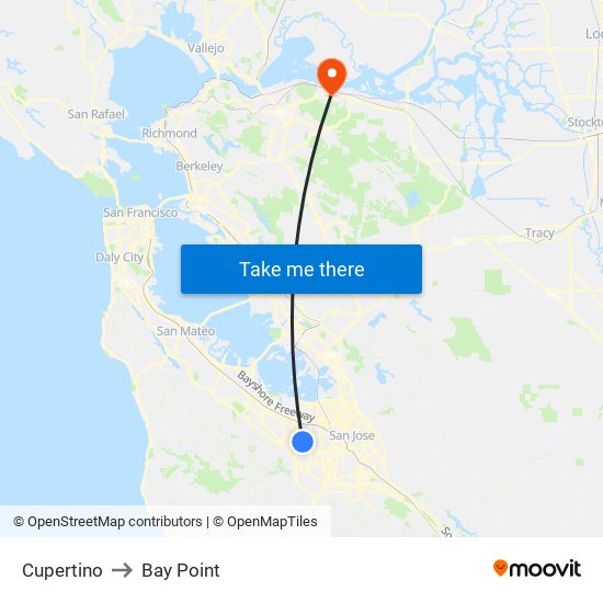Cupertino to Bay Point map