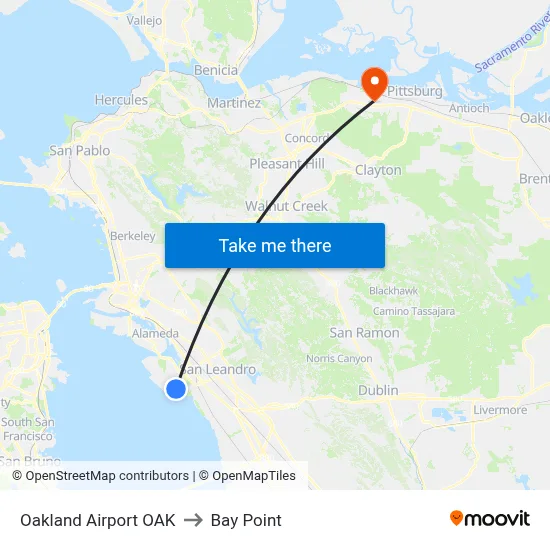Oakland Airport OAK to Bay Point map