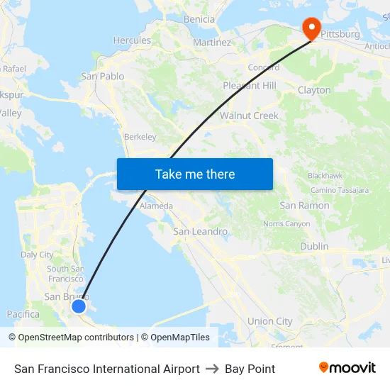 San Francisco International Airport to Bay Point map