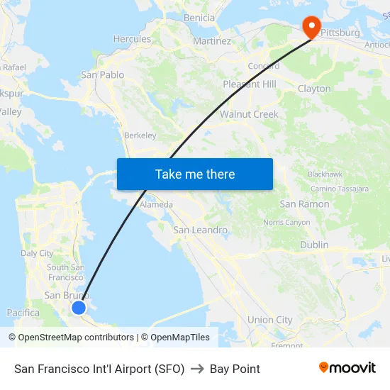 San Francisco Int'l Airport (SFO) to Bay Point map